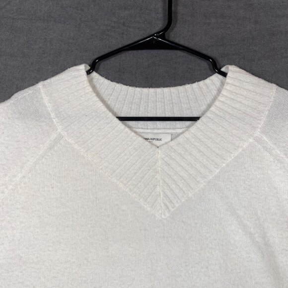 Banana Republic Womens White V-Neck Sweater XL Alpaca Blend Ribbed Hem - Picture 4 of 9